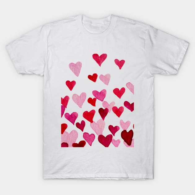 Valentine’s Day Watercolor Hearts – pink T-Shirt by wackapacka